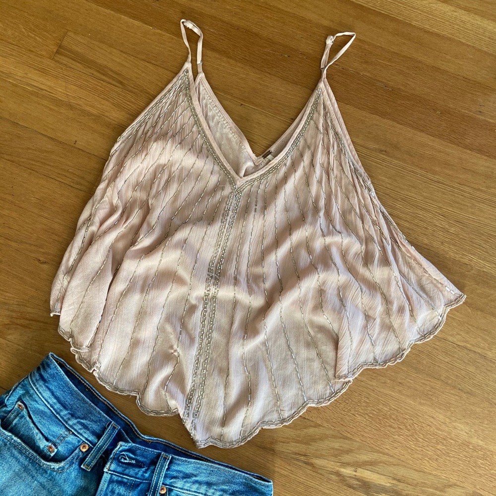 Free People Sequin Pale Pink Tank